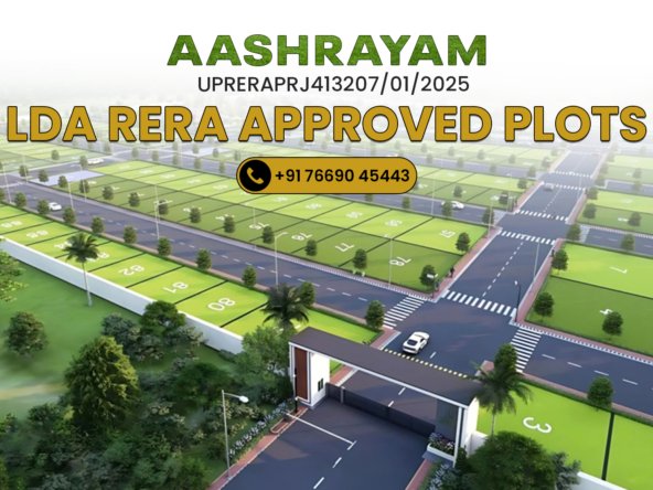 Aashrayam Plots in Lucknow offering residential plots with premium amenities, lush greenery, and a peaceful living environment.